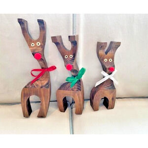 3 Handmade Wooden Deer Décor Christmas